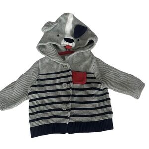 Baby Gap Puppy Dog Button Down Cotton Knit Cardigan Striped Size 0-3 Months